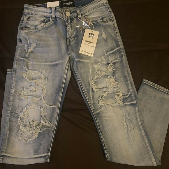 Victorious Men Rip and Repair Denim Jeans - Picture 4 of 5